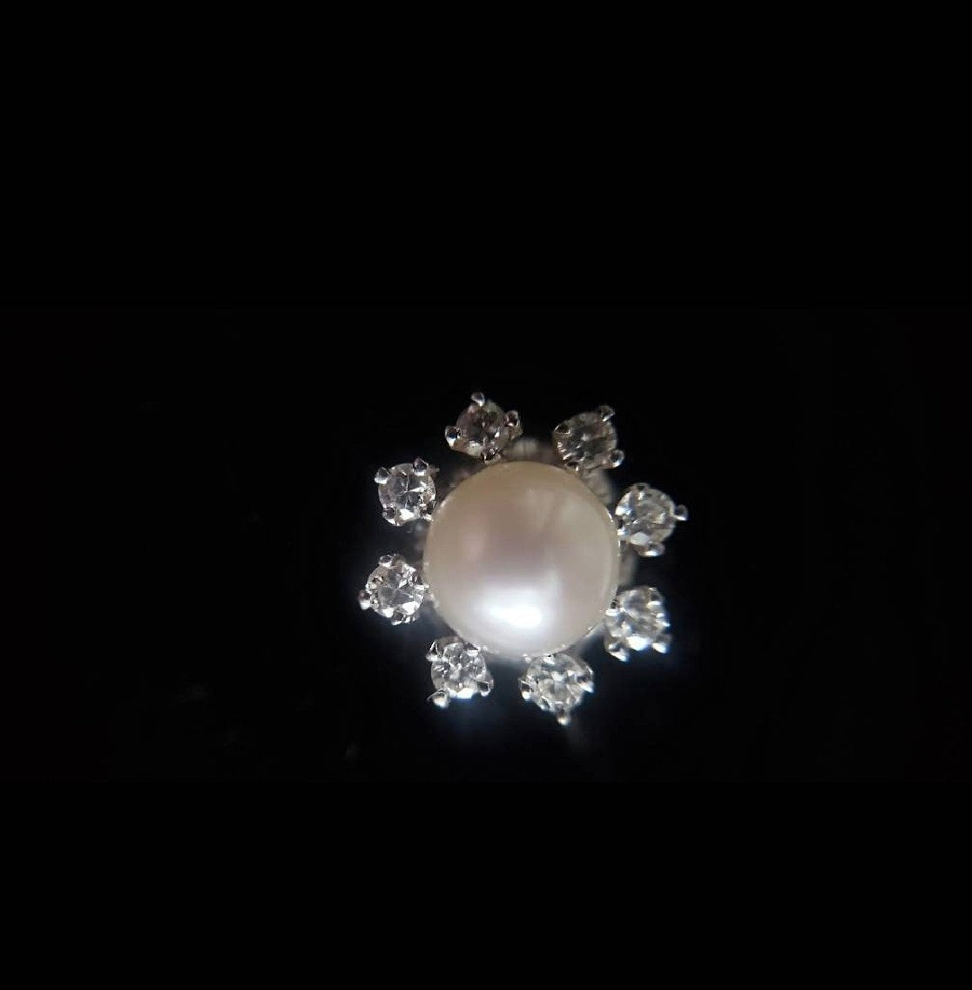 Vintage Estate Pearl and Halo Diamond Ring 18K - Local Pickup Only