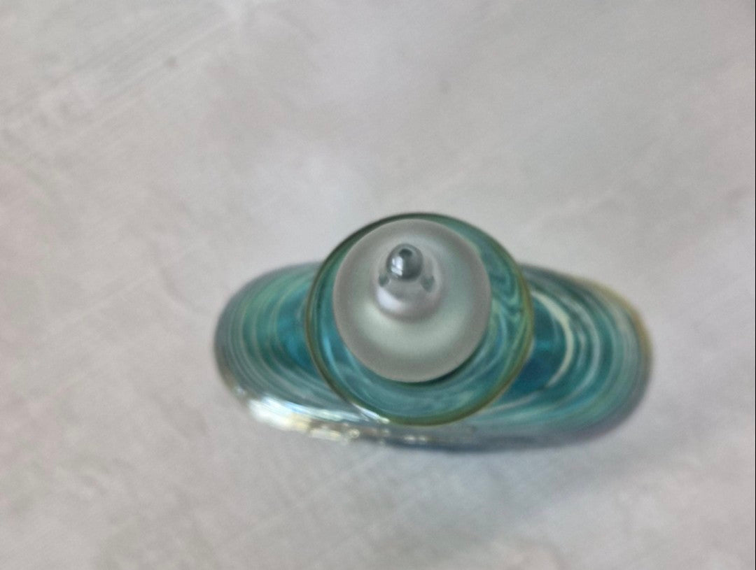 Blue Green Threaded Glass Perfume Bottle - Signed