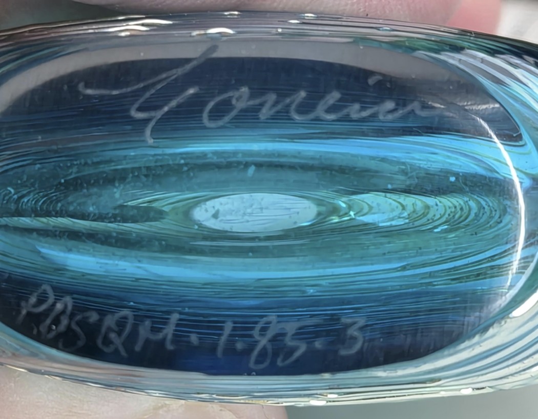 Blue Green Threaded Glass Perfume Bottle - Signed