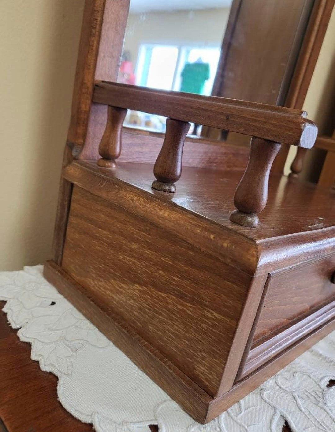 Vintage Wood Shaving Makeup Mirror