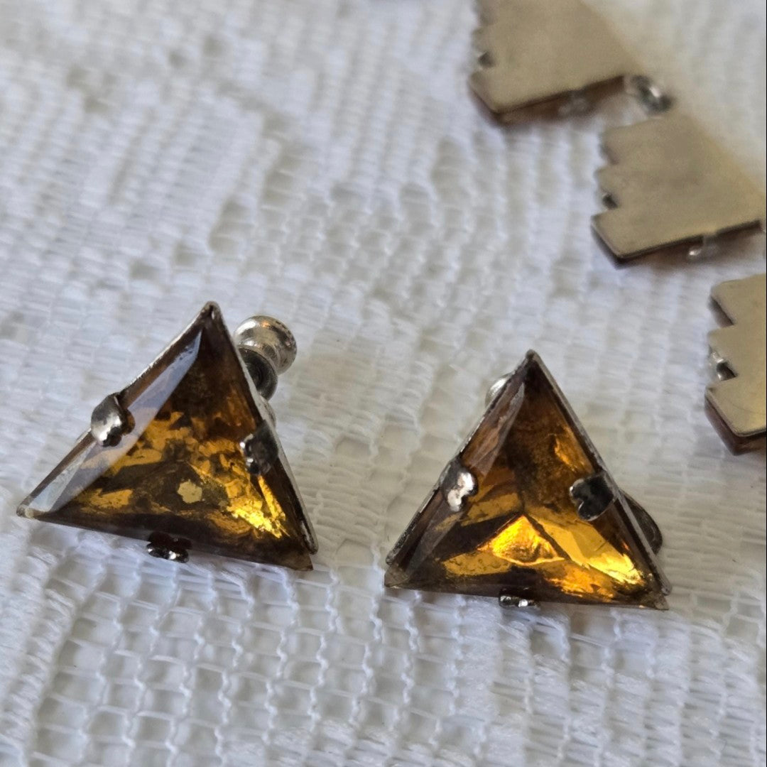 Art Deco Czech Sterling Necklace & Earring Set