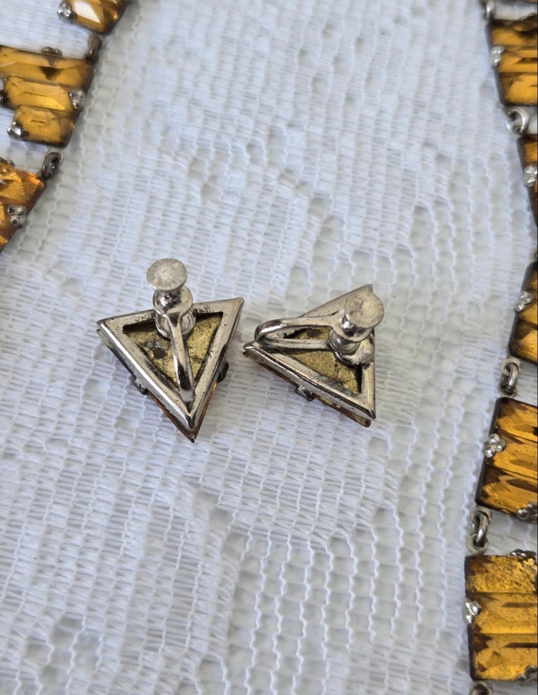 Art Deco Czech Sterling Necklace & Earring Set