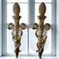 Brass Art Nouveau-Style Wall Sconces w/Glass Trumpet Vases