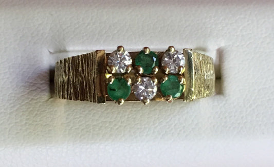 Vintage Estate 18K Yellow Gold Emerald and Diamond Cocktail Ring *In-person Pickup Only*
