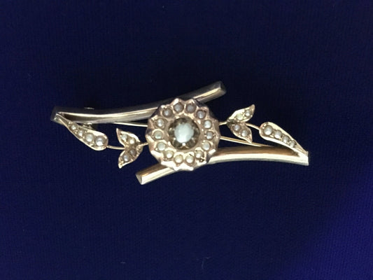 Antique, Victorian 18K Seed Pearl Flower/Leaf Design Brooch Pin - In-person pick up only
