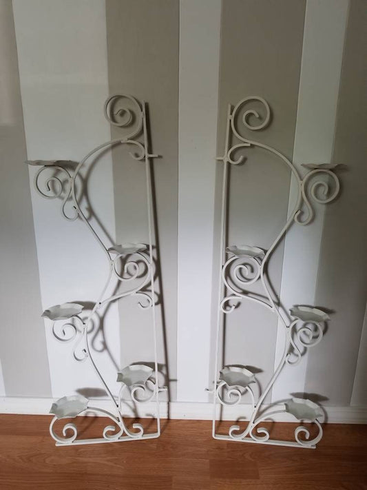 Vintage White Shutter-like Candle Sconces