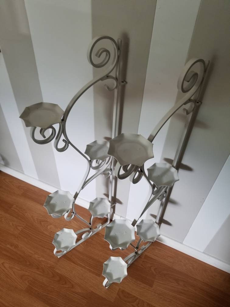 Vintage White Shutter-like Candle Sconces