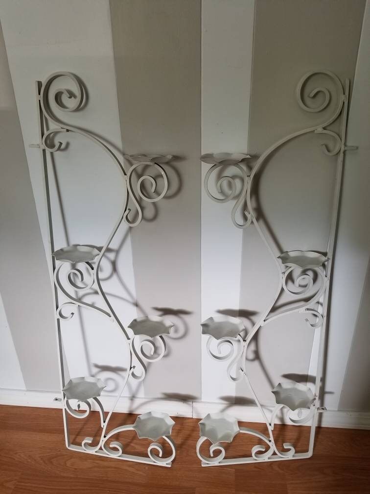 Vintage White Shutter-like Candle Sconces