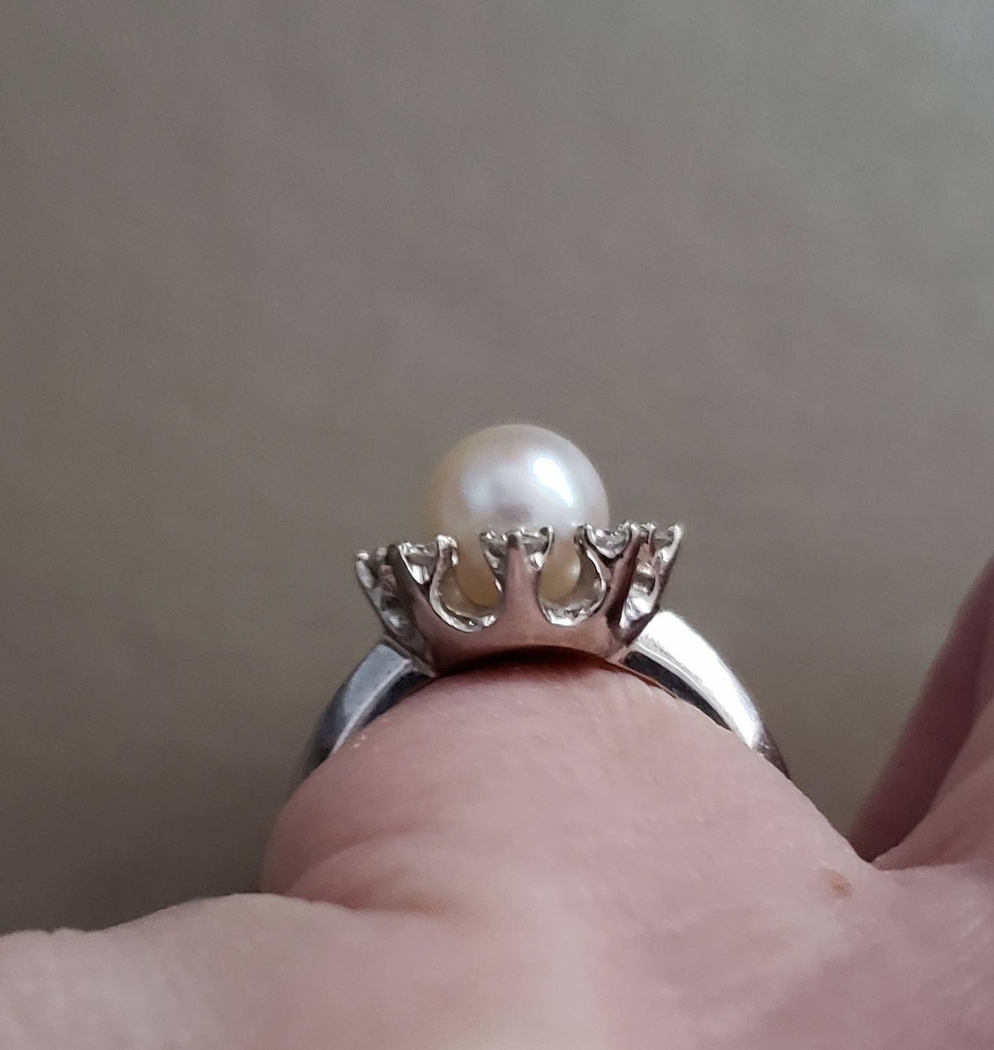 Vintage Estate Pearl and Halo Diamond Ring 18K - Local Pickup Only