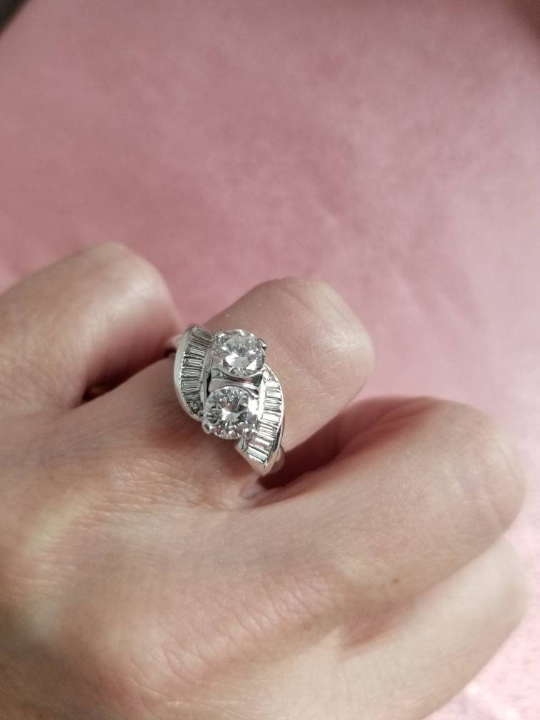 Vintage Old Mine Cut Dual Diamond Cocktail Ring