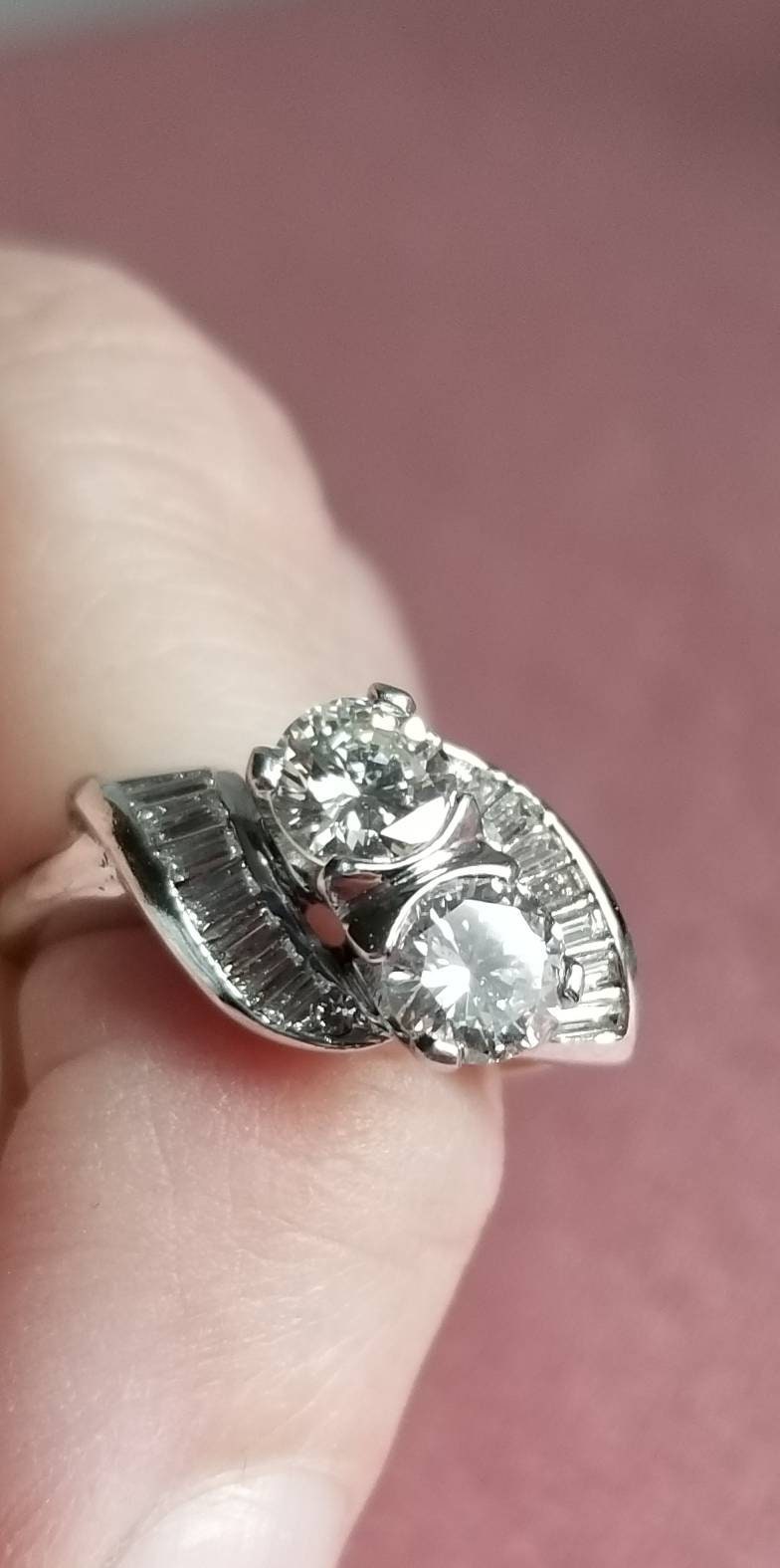 Vintage Old Mine Cut Dual Diamond Cocktail Ring