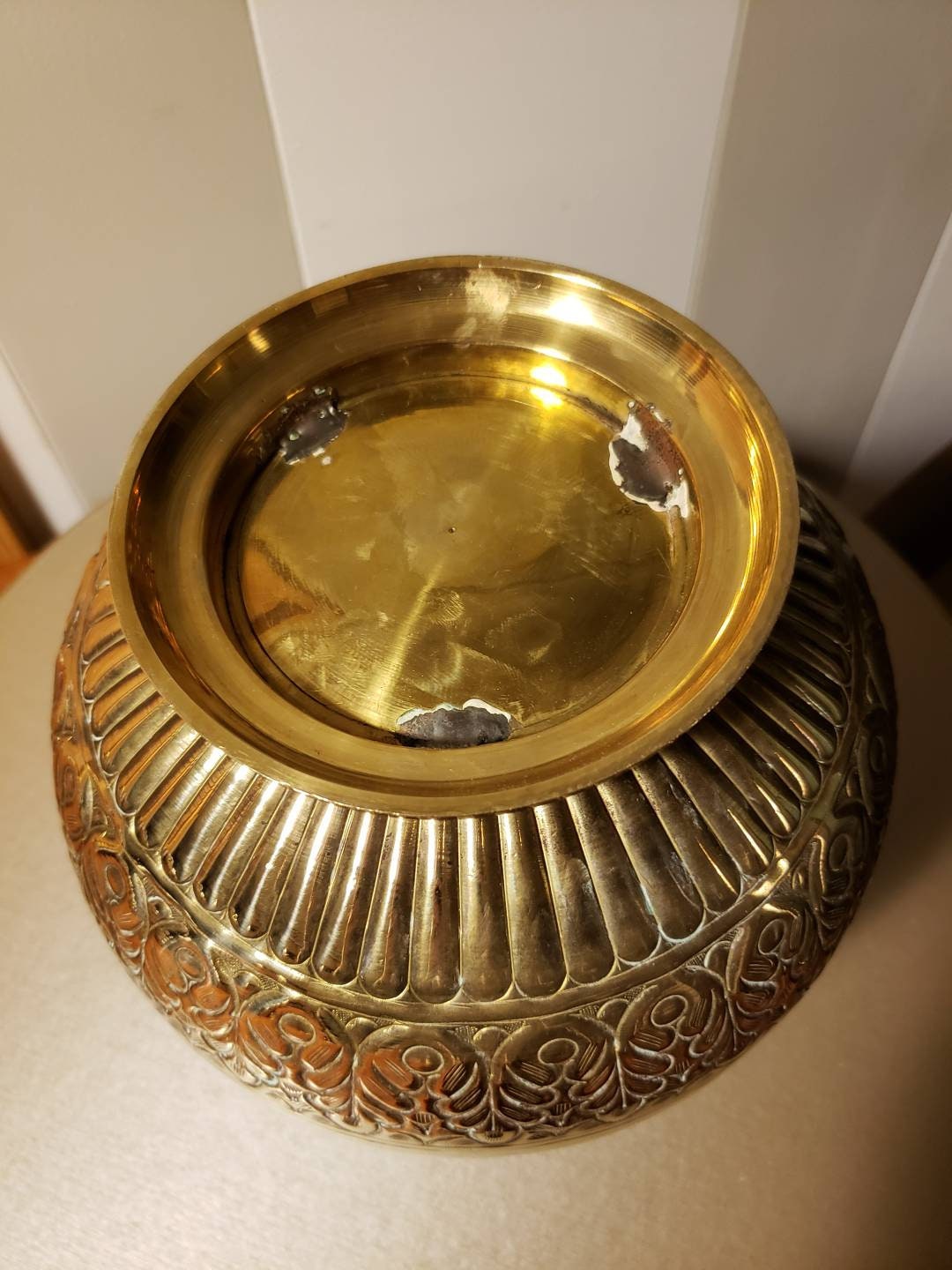 Vintage Ornate Brass Bulbous Floral Motif Vase