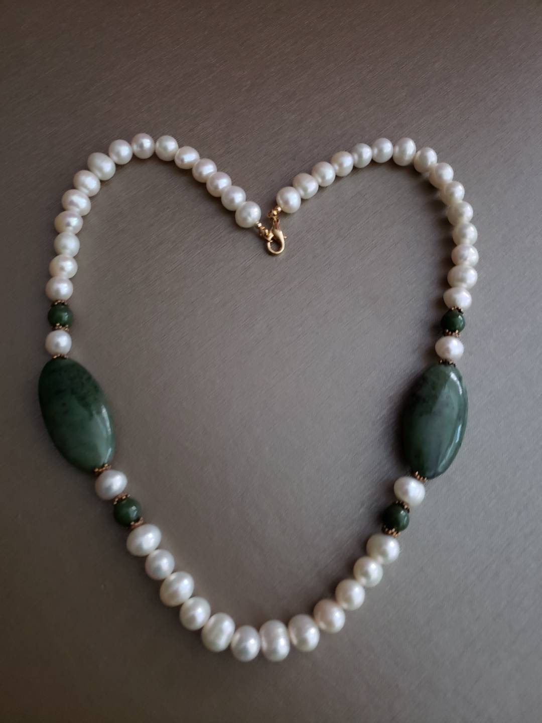 Pearls and Oval Jade Necklace