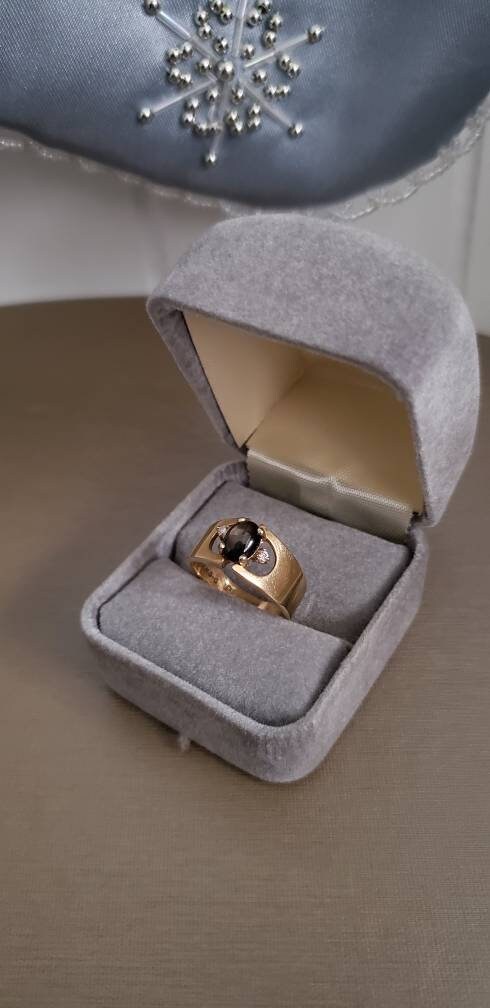 Art Deco Style Smoky Quartz Cabochon and Diamond Accent Ring 14K - Local Pick Up