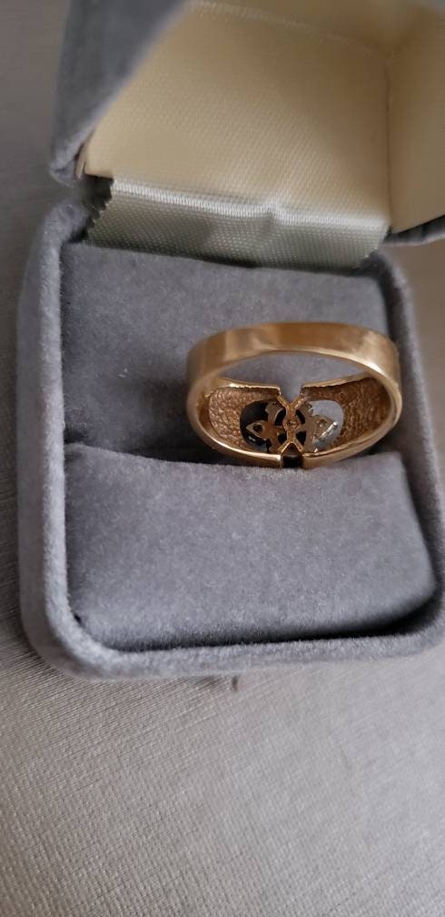 Art Deco Style Smoky Quartz Cabochon and Diamond Accent Ring 14K - Local Pick Up