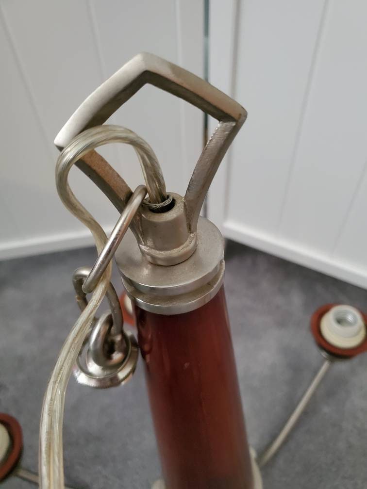 Mid Century Wood Pewter Chandelier