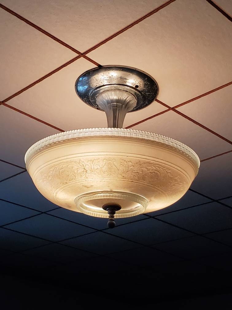 Vintage Crystal Semi-Mount Light Fixture