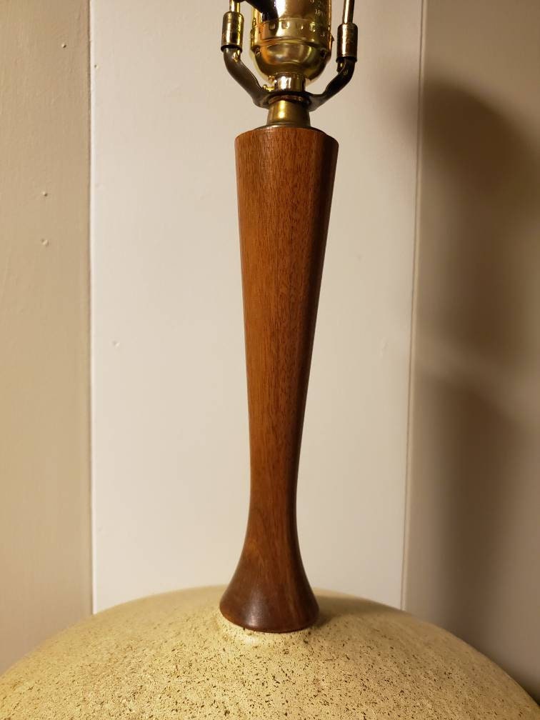 Mid Century Ceramic and Teak Lamp