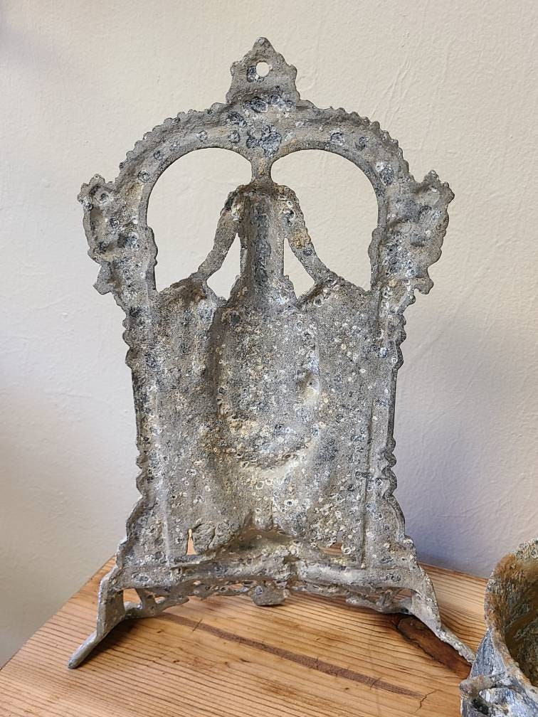 Antique Lord Venkateswara Statue Shrine w/ Footed Caldron Pot