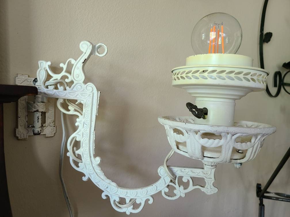 Victorian Repurposed Cast Iron Oil Lamp Holder and Light