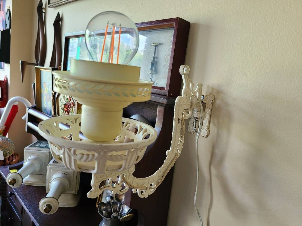 Victorian Repurposed Cast Iron Oil Lamp Holder and Light