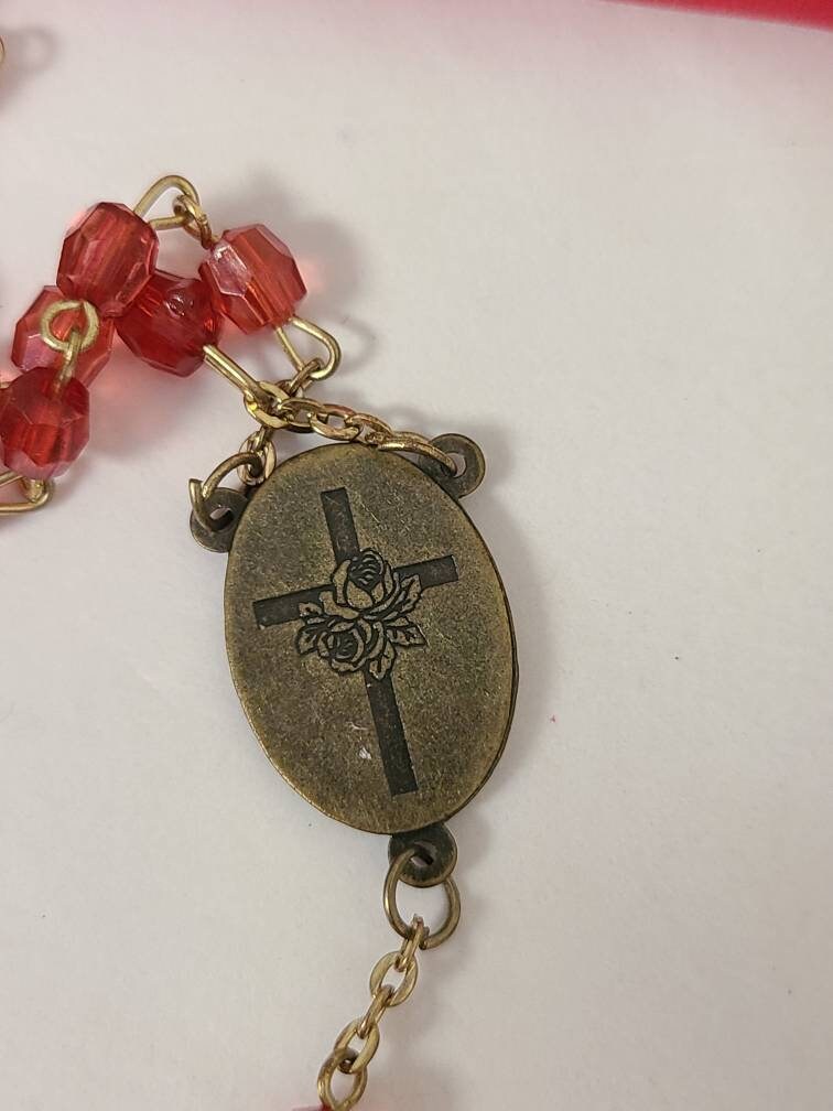 Vintage Red Fauceted Bead Rosary