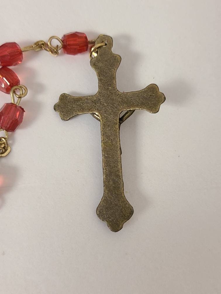 Vintage Red Fauceted Bead Rosary