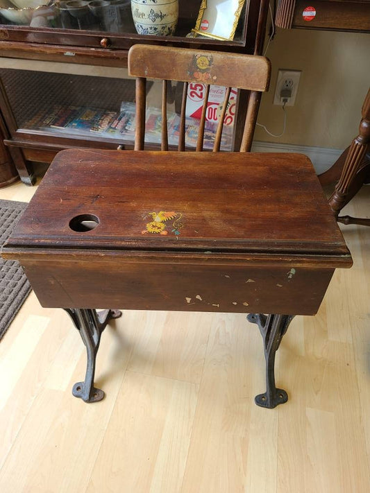 Antique Wood Iron Child's School Desk and Chair *Local Pickup Only in East Aurora, NY*
