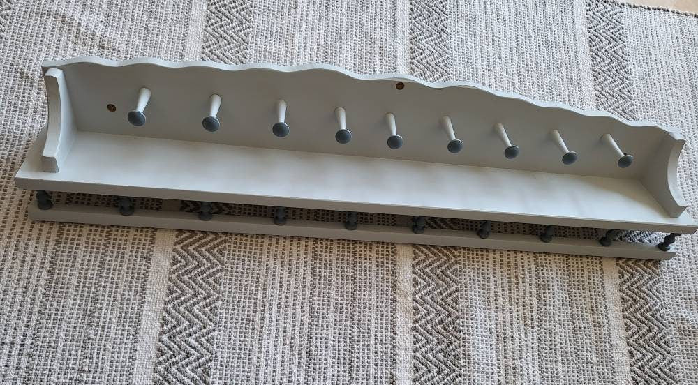 Vintage Pine Wood Wall Rack with Shelf Mantle