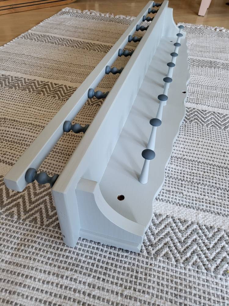 Vintage Pine Wood Wall Rack with Shelf Mantle