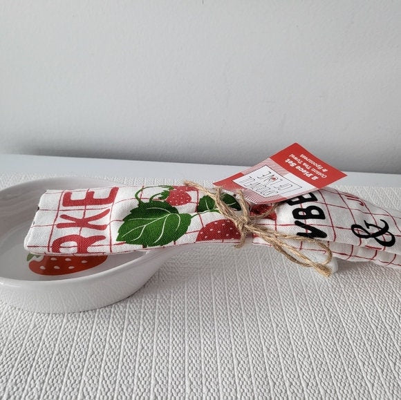 Strawberry Spoon Rest and Tea Towel Set