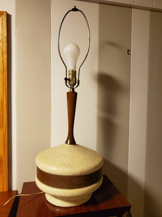 Mid Century Ceramic and Teak Lamp