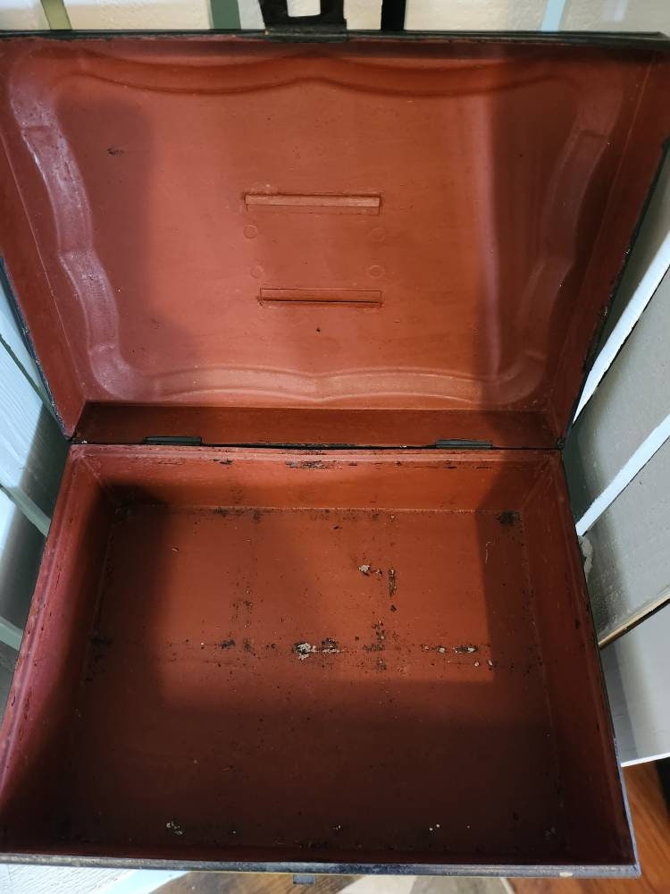 Antique Golden Floral and Black Metal Spice Box