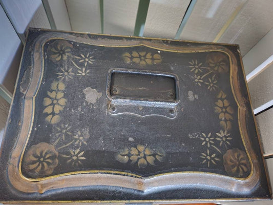 Antique Golden Floral and Black Metal Spice Box