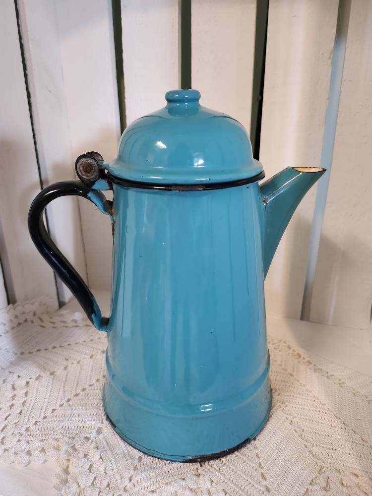 Vintage Turquiose Enamel Coffee Kettle