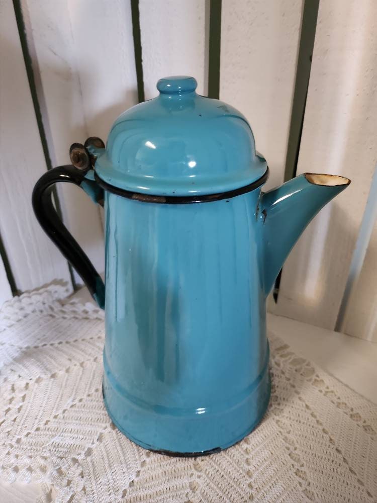 Vintage Turquiose Enamel Coffee Kettle
