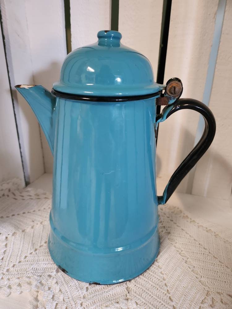 Vintage Turquiose Enamel Coffee Kettle