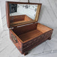 Carved Wood Leather Motif Jewelry Box