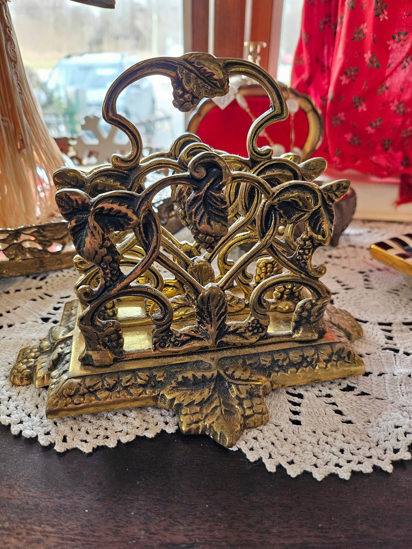 Ornate Vintage Brass Letter Mail Napkin Holder