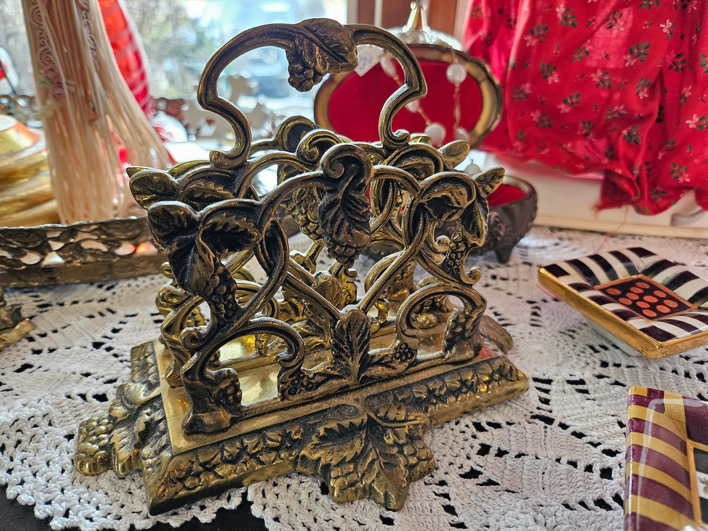 Ornate Vintage Brass Letter Mail Napkin Holder