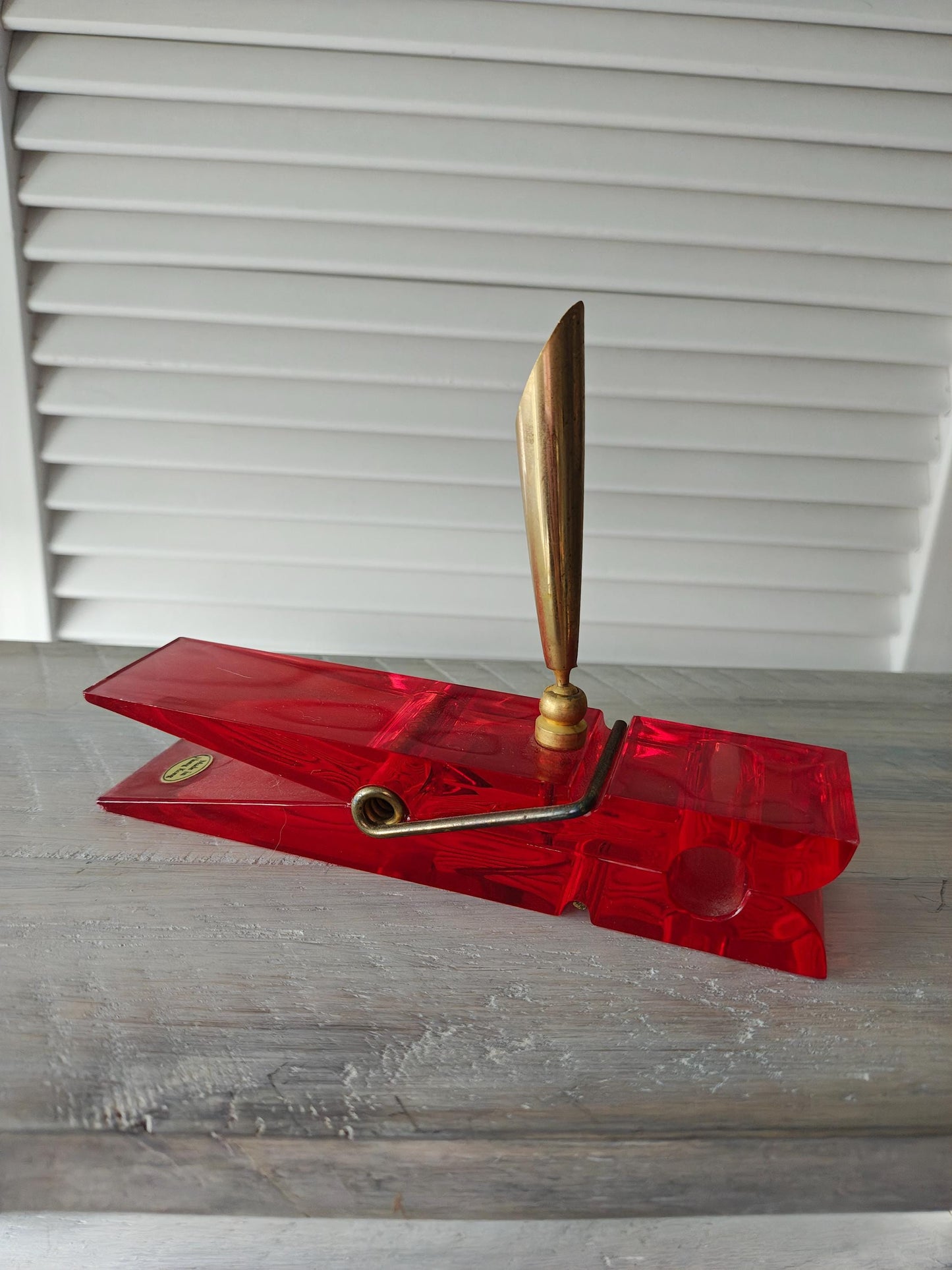 Big Red Lucite Clothespin Pen Holder