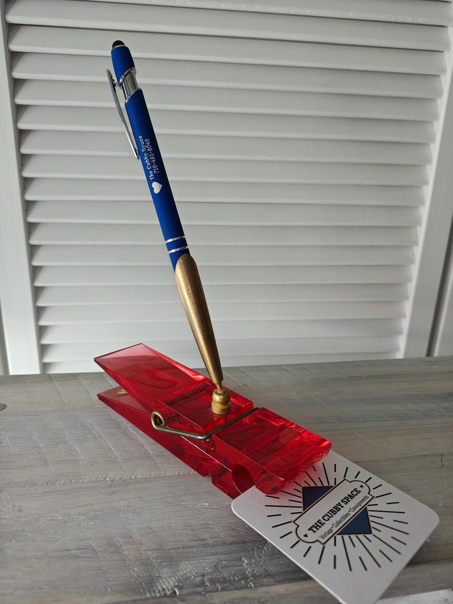 Big Red Lucite Clothespin Pen Holder