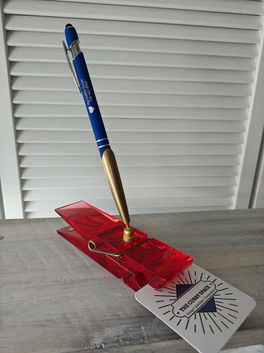 Big Red Lucite Clothespin Pen Holder
