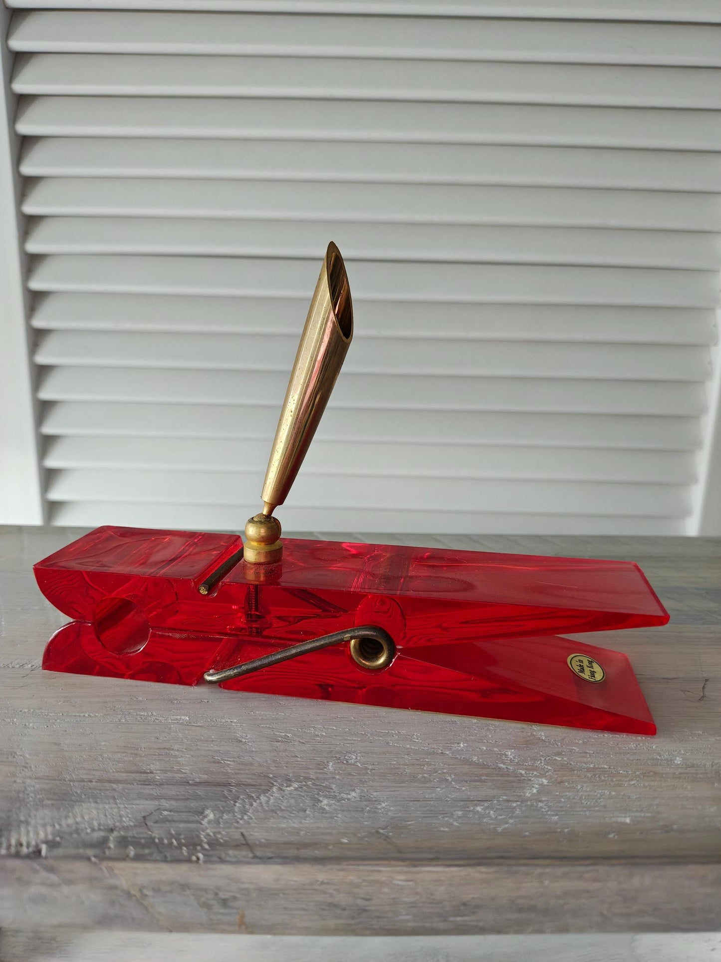 Big Red Lucite Clothespin Pen Holder