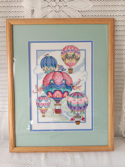 Framed Cross-stitch Hot Air Balloons