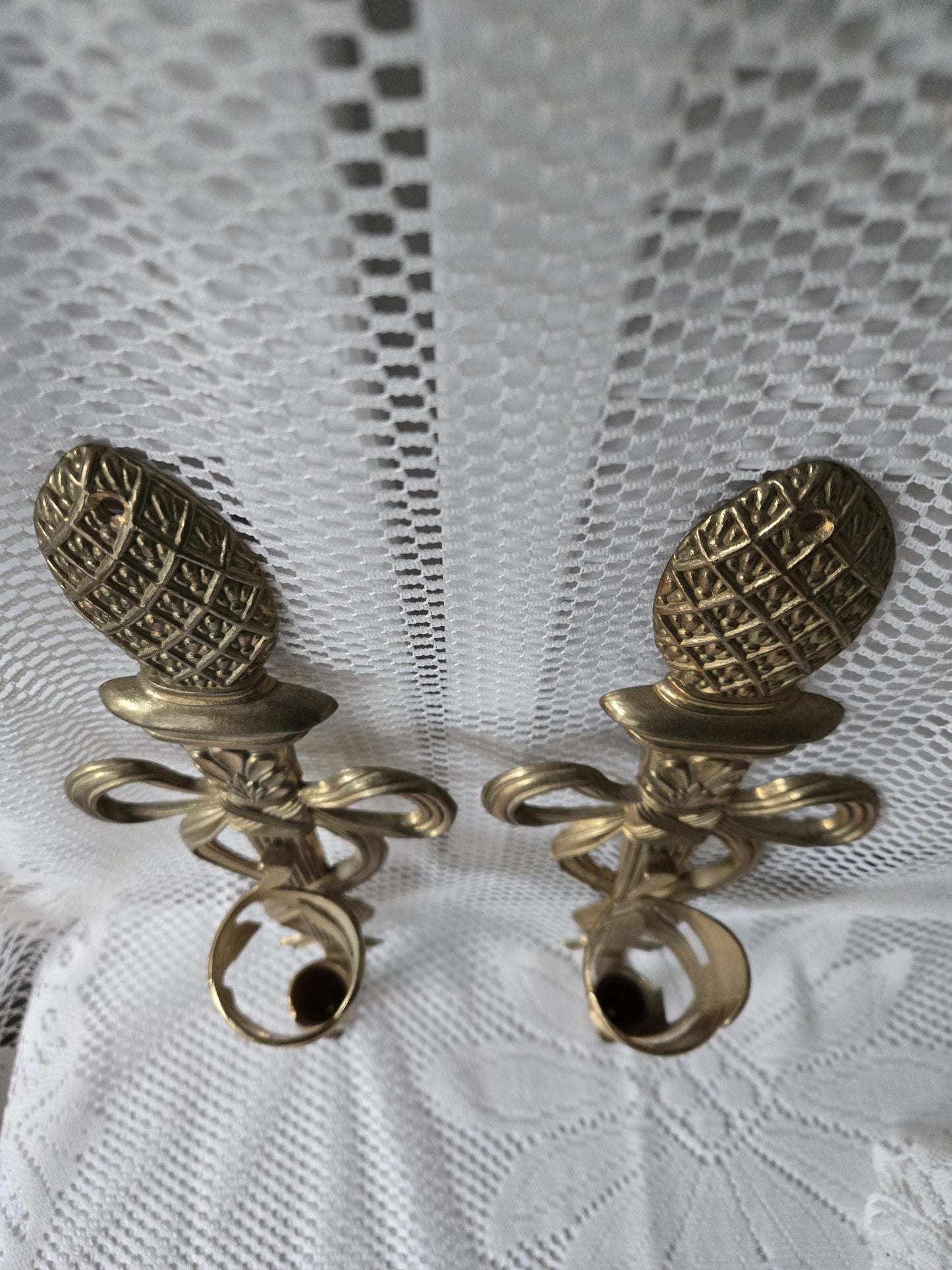 Brass Art Nouveau-Style Wall Sconces w/Glass Trumpet Vases