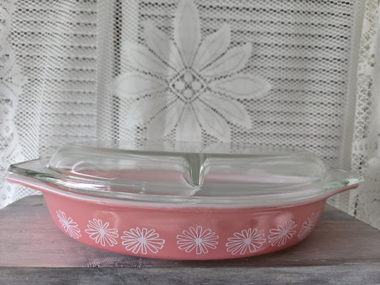 Pink Pyrex Divided Server Mid Century