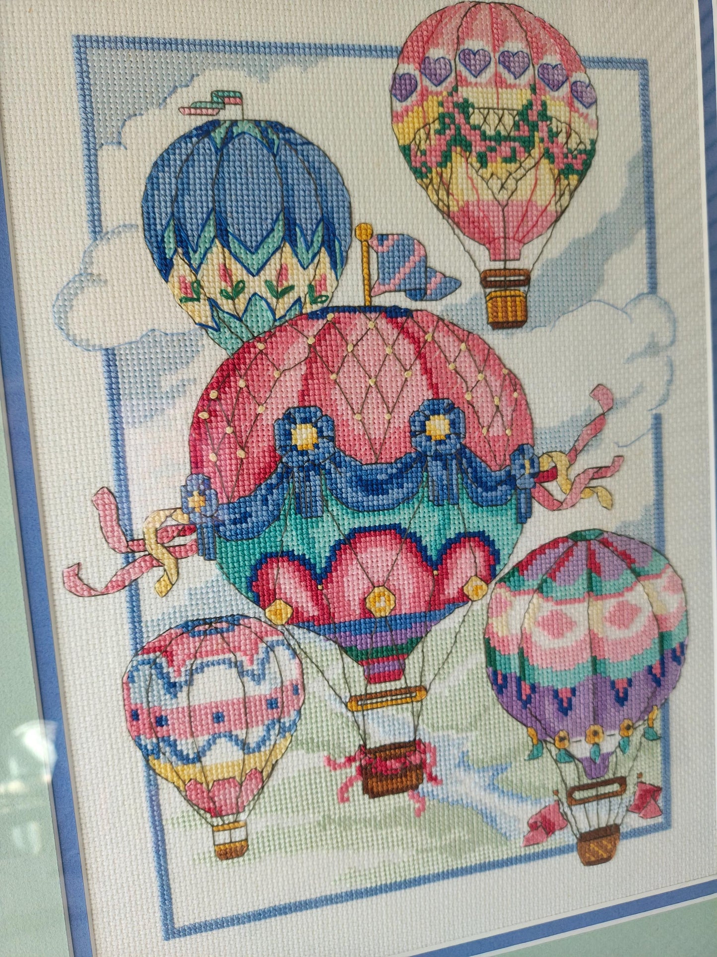 Framed Cross-stitch Hot Air Balloons