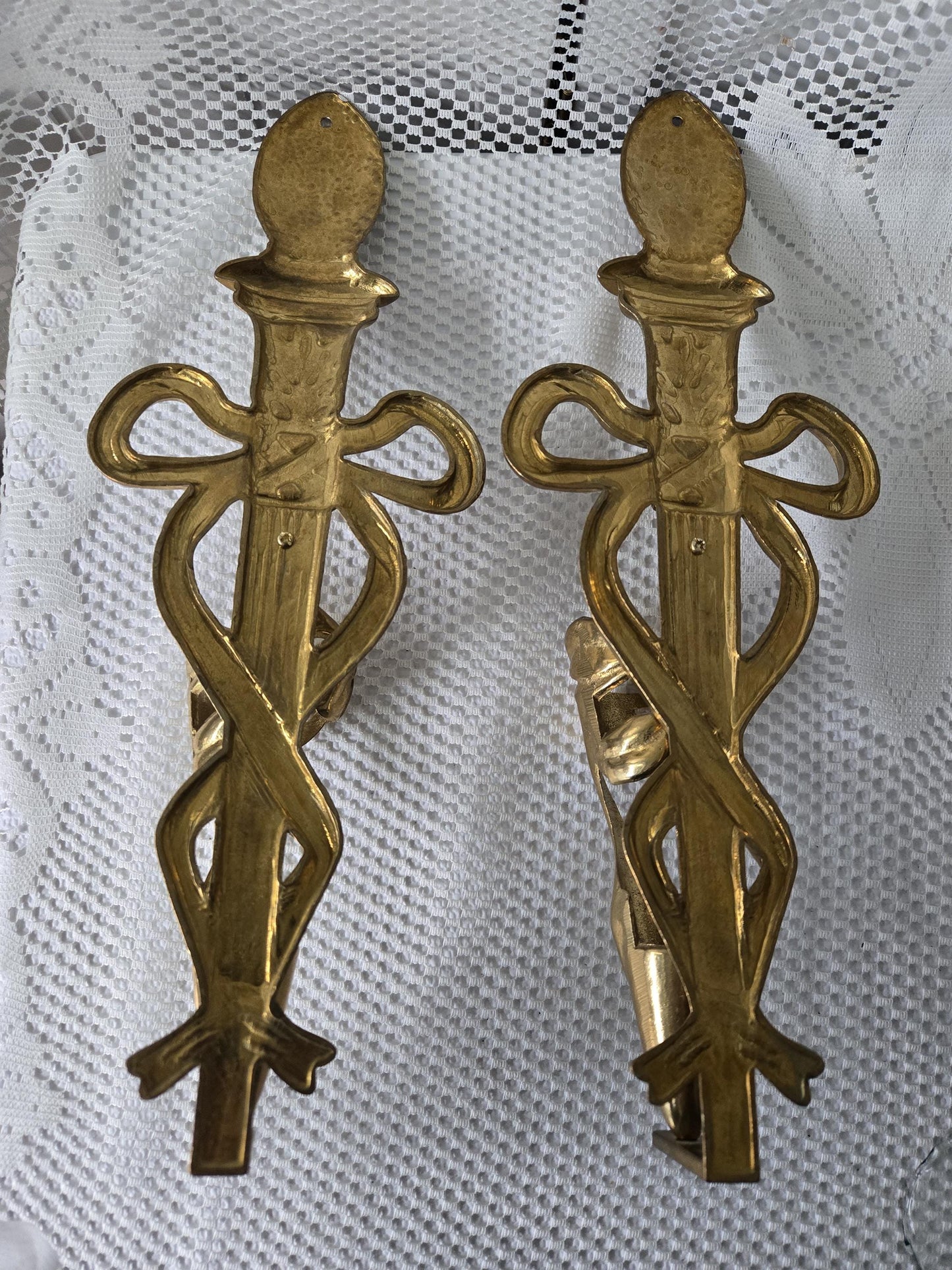 Brass Art Nouveau-Style Wall Sconces w/Glass Trumpet Vases