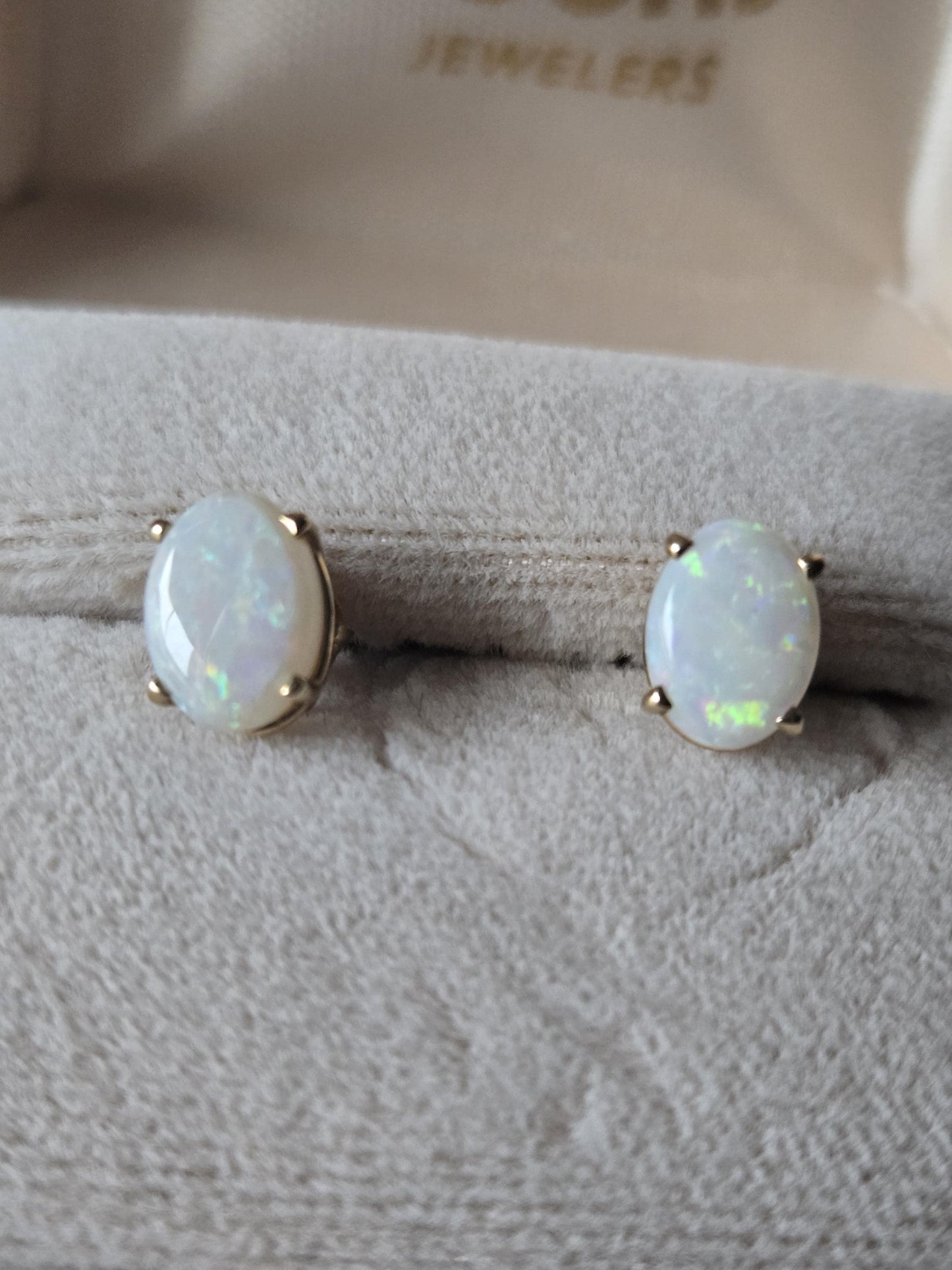 Vintage Opal Oval Stud Earrings 14K